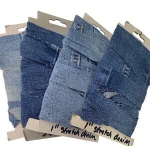 14yds Handmade Upcycled 1" Hand Cut Stretch Denim Blue Jean Craft Ribbon Yarn
